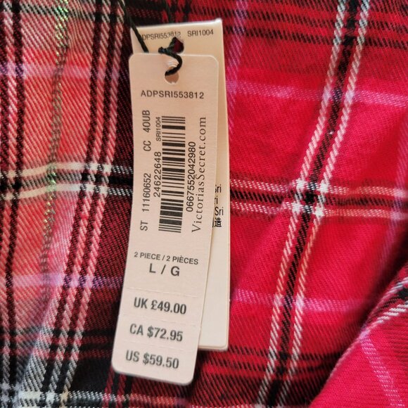 Victorias Secret L Red Plaid 2 Piece Pajama Set Lace Trim Shirt Shorts - Picture 8 of 13